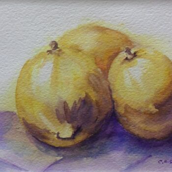 Painting titled "I tre limoni" by Catia Biso, Original Artwork, Watercolor