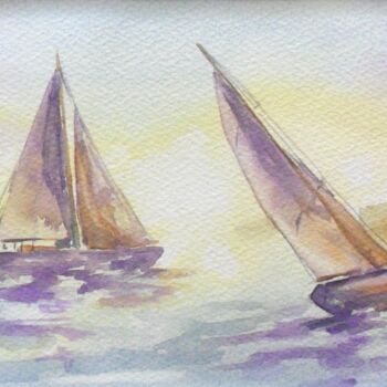 Painting titled "Marina al tramonto" by Catia Biso, Original Artwork