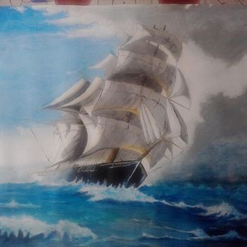 Painting titled "Bateau déchaîner" by Catien, Original Artwork, Oil