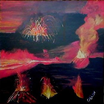 Painting titled "Volcan éruption" by Catien, Original Artwork, Oil
