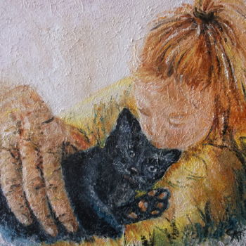 Pintura intitulada "ACCUEIL DU CHATON" por Catherine Cabé (CAT.), Obras de arte originais, Óleo