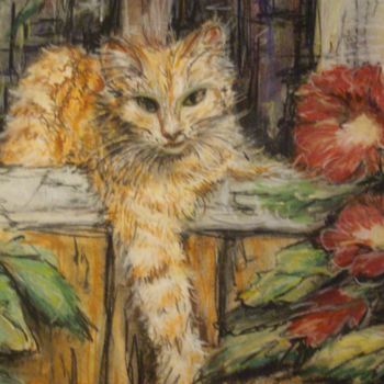 Pintura intitulada "MINET A LA FENETRE" por Catherine Cabé (CAT.), Obras de arte originais, Óleo