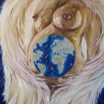 Painting titled "MOTHER OF THE WORLD" by Catherine Cabé (CAT.), Original Artwork, Oil