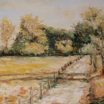 Painting titled "ROUTE DE CAMPAGNE E…" by Catherine Cabé (CAT.), Original Artwork, Oil