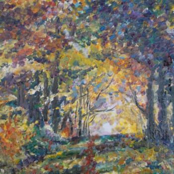 Painting titled "SENTIER FORESTIER" by Catherine Cabé (CAT.), Original Artwork, Oil