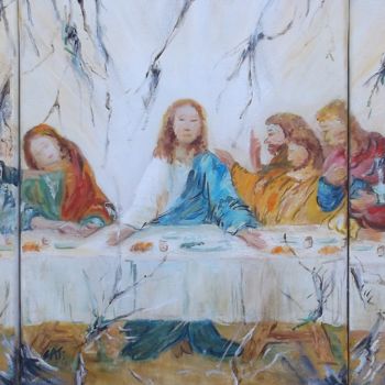 Peinture intitulée "LA CENE DU CHRIST" par Catherine Cabé (CAT.), Œuvre d'art originale, Huile