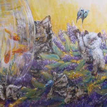 Painting titled "LES TRIPLES" by Catherine Cabé (CAT.), Original Artwork, Oil