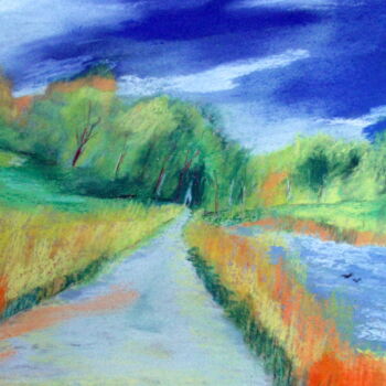 Drawing titled "chemin qui tourne" by Ludovic Catry, Original Artwork, Pastel