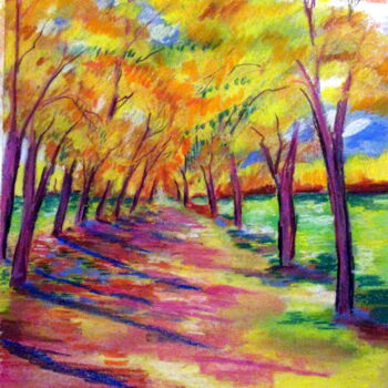 Drawing titled "chemin qui s'enfonc…" by Ludovic Catry, Original Artwork, Pastel