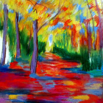 Dibujo titulada "chemin à l'ombre d'…" por Ludovic Catry, Obra de arte original, Pastel