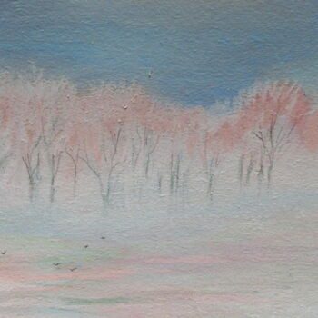 Dessin intitulée "arbres givrés sous…" par Ludovic Catry, Œuvre d'art originale, Pastel