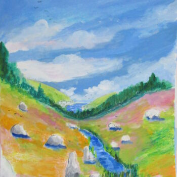 Painting titled "le bog aux rochers…" by Ludovic Catry, Original Artwork, Oil