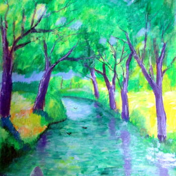 Painting titled "la petite rivière s…" by Ludovic Catry, Original Artwork, Oil