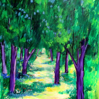 Painting titled "chemin fleuri sous…" by Ludovic Catry, Original Artwork, Oil
