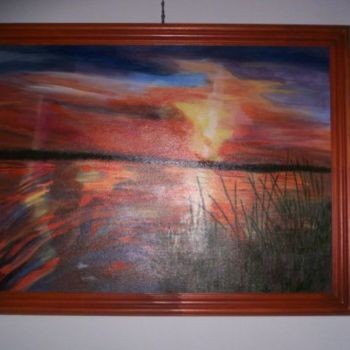 Pintura intitulada "Atardecer en el Del…" por Cbasile, Obras de arte originais