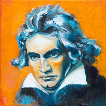 Schilderij getiteld "Beethoven" door Cbaud, Origineel Kunstwerk, Acryl Gemonteerd op Frame voor houten brancard