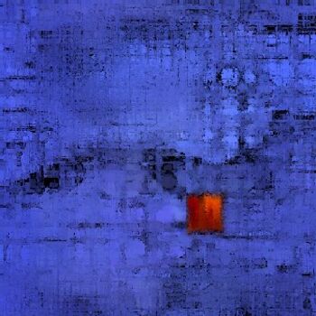 Pintura titulada "bleu et carré orange" por Colombe Boucher, Obra de arte original