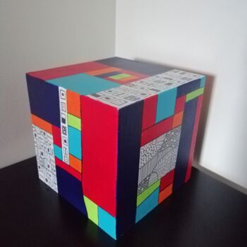 Scultura intitolato "The cube" da Carole Carpier, Opera d'arte originale, Legno