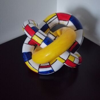 Sculpture titled "Mondrian bow" by Carole Carpier, Original Artwork, Wood
