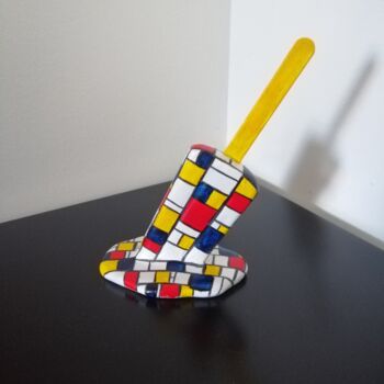 Skulptur mit dem Titel "Mondrian popsicle" von Carole Carpier, Original-Kunstwerk, Harz