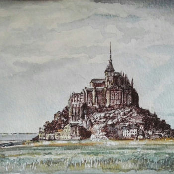 Painting titled "Mont Sant Michel.jpg" by César Cubillas Ochoa, Original Artwork, Watercolor