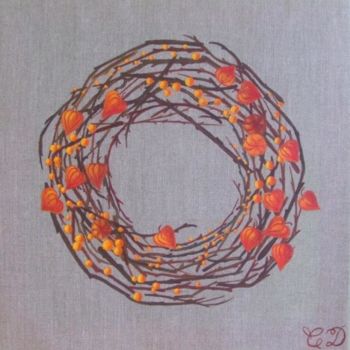 Painting titled "Couronne Physalis" by C Comme Cathy D Comme Domi, Original Artwork