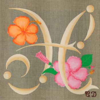Pintura titulada "Hibiscus" por C Comme Cathy D Comme Domi, Obra de arte original
