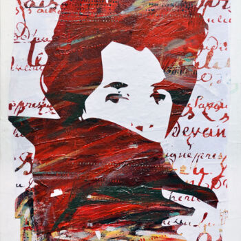 Картина под названием "Femme au foulard ro…" - Claude De Luca, Подлинное произведение искусства, Акрил