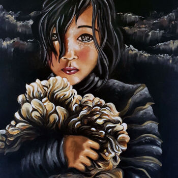 Painting titled "Asian childhood" by Candice Dethise, Original Artwork, Oil Mounted on Wood Stretcher frame