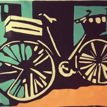 Painting titled "la bici" by Claudia Moskoluk, Original Artwork, Acrylic