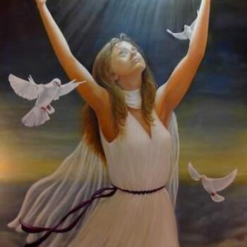 Painting titled "Reaching the Light" by Christiane Doré, Original Artwork, Oil