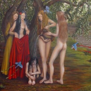 Pintura titulada "À l'ombre d'un chêne" por Christiane Doré, Obra de arte original, Oleo