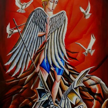 Painting titled "Arcángel Gabriel" by Carlos Duque, Original Artwork, Oil