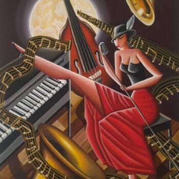 Peinture intitulée "Noche de Jazz" par Carlos Duque, Œuvre d'art originale, Huile