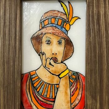 Painting titled "Orange Deco Lady" by Cecil Williams, Original Artwork, Stained glass painting