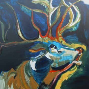 Painting titled "Le grand cerf" by Cécile Coutant, Original Artwork, Acrylic