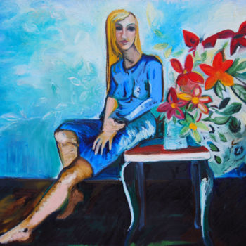 绘画 标题为“La fille en bleu” 由Cécile Coutant, 原创艺术品, 油