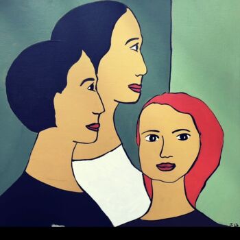 Painting titled "Trois femmes, une f…" by Cécile Cram, Original Artwork, Acrylic Mounted on Wood Stretcher frame