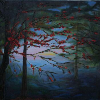 Peinture intitulée "L'homme et la forêt" par Cécile Dinge, Œuvre d'art originale, Huile Monté sur Châssis en bois