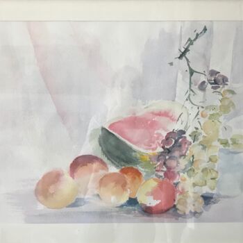 Schilderij getiteld "Fruits d'été, fruit…" door Cécile Guth, Origineel Kunstwerk, Aquarel Gemonteerd op Karton