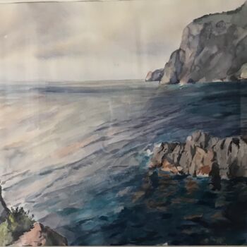 Painting titled "Les falaises de Cap…" by Cécile Guth, Original Artwork, Watercolor Mounted on Cardboard