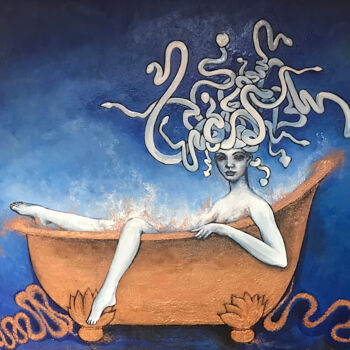 绘画 标题为“Golden bath, Medusa…” 由Cécile Jeanne Fraeye, 原创艺术品, 油 安装在木质担架架上