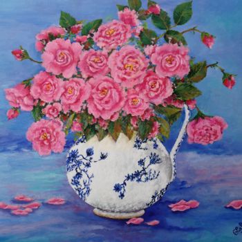 Painting titled "Le Bouquet de Roses" by Cécile Labossière, Original Artwork, Oil