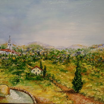 Ζωγραφική με τίτλο "Le village des Alpi…" από Cécile Labossière, Αυθεντικά έργα τέχνης, Λάδι