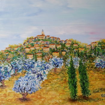 Peinture intitulée "le-village-de-rouss…" par Cécile Labossière, Œuvre d'art originale, Huile