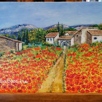 Painting titled "mas-aux-coquelicots…" by Cécile Labossière, Original Artwork, Oil