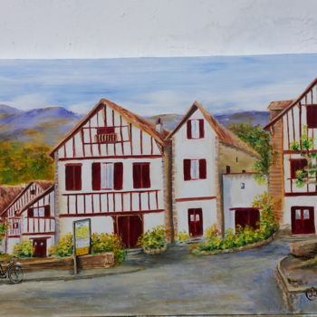 Painting titled "une-rue-du-village-…" by Cécile Labossière, Original Artwork, Oil