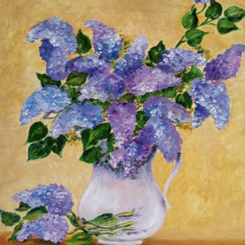 Painting titled "le-bouquet-de-lilas…" by Cécile Labossière, Original Artwork, Oil