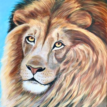 Painting titled "Portrait de lion" by Cécile Martinez, Original Artwork, Acrylic