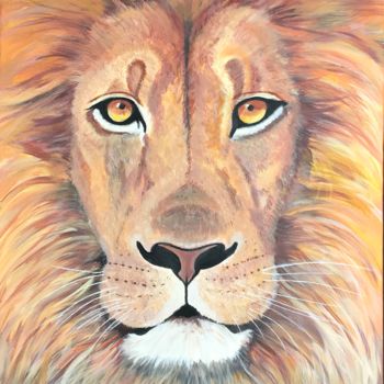 Painting titled "Lion de face" by Cécile Martinez, Original Artwork, Acrylic